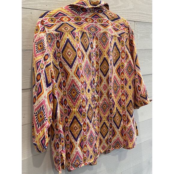 Chicos Shirt Womens Size Medium 100% Linen Coastal Casual Multicolor Button Up - Picture 13 of 13